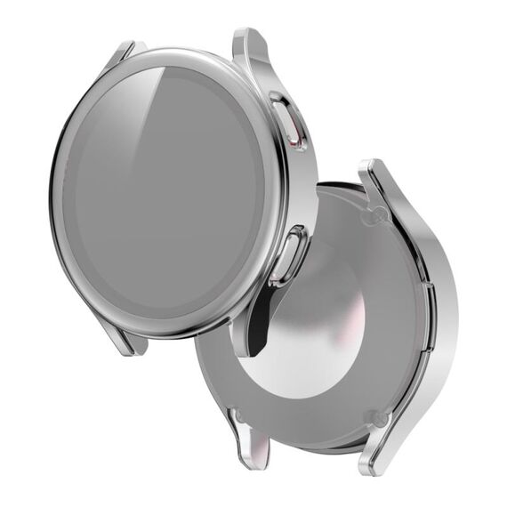 Per Samsung Galaxy Watch4 44 mm PC elettroplato + Pellicola in vetro temperato Cassa protettiva integrata (argento)