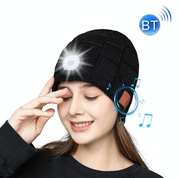 RG5-BL Bluetooth Lighting Lighting Music Knit Hat Plus Velvet Night Night Running Lamp Hat (nero)