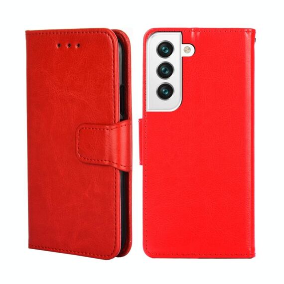Per Samsung Galaxy S22 5G Trama di cristallo Struttura orizzontale Caso in pelle flip con titolare e slot per schede e portafoglio (rosso)