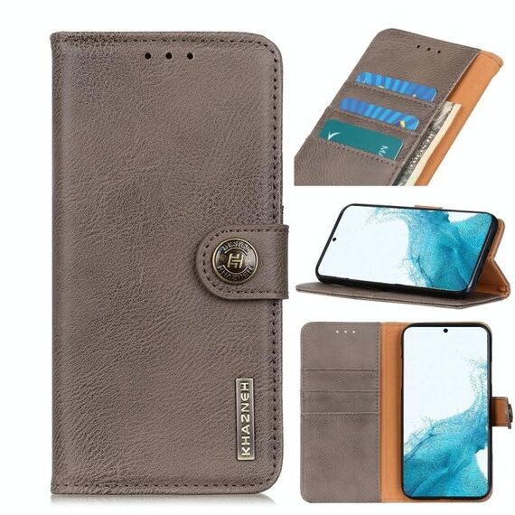 Per Samsung Galaxy S22 5g Khazneh BOWHIDE Struttura Custodia in pelle flip orizzontale con supporto e carte Slot e portafoglio (Kaki)