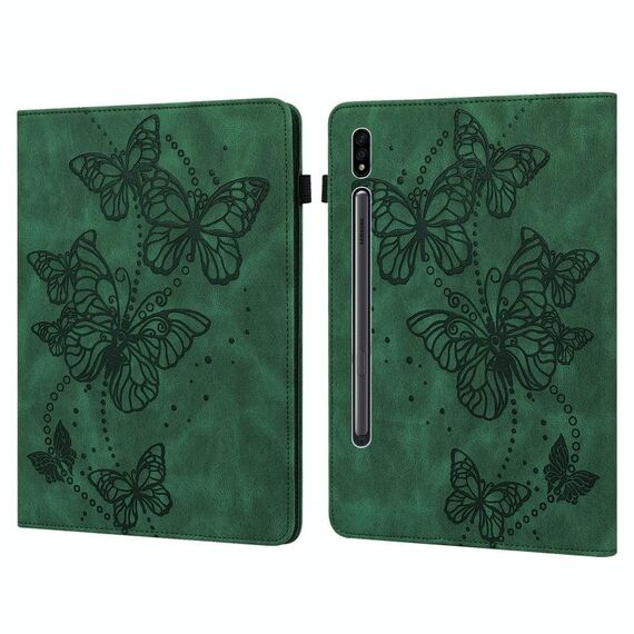 Per Samsung Galaxy Tab S8 / Galaxy Tab S7 T870 / T875 / T876B Pattern a farfalla in rilievo in rilievo in pelle orizzontale in pelle flip in pelle (verde)