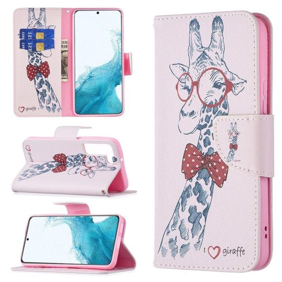 Per Samsung Galaxy S22 5G colorato modello di disegno orizzontale flip custodia in pelle con supporto e carta slot e portafoglio (cervi)