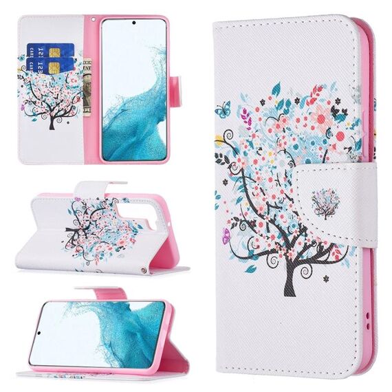 Per Samsung Galaxy S22 5G colorato modello disegno orizzontale flip custodia in pelle con supporto e carta slot e portafoglio (albero)