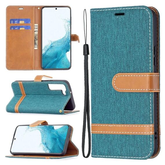 Per Samsung Galaxy S22 5G Colour Color Indigent Denim Texture Custodia in pelle con supporto e carte Slot & Portafoglio e cordino (verde)