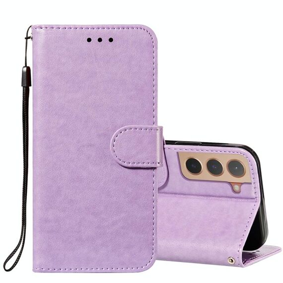Per Samsung Galaxy S22 + 5G Cassa del telefono in pelle massello con supporto e carte e portafoglio e cordino (viola)