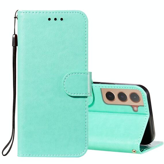 Per Samsung Galaxy S22 + 5G Cassa del telefono in pelle massello con supporto e carte Slot & Portafoglio e cordino (verde)