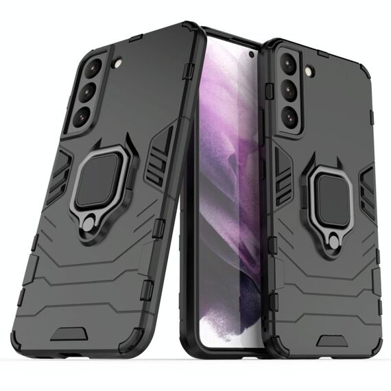 Per Samsung Galaxy S22 5G PC + TPU Cassa del telefono protettiva antiurto con supporto ad anello magnetico (nero)