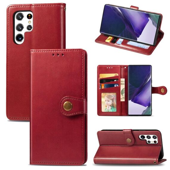 Per Samsung Galaxy S22 Ultra 5G Custodia in pelle massello di colore solido (rosso)