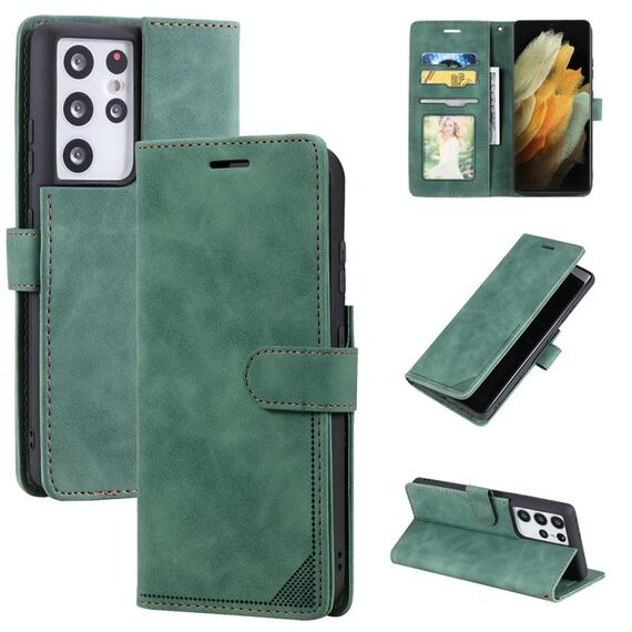 Per Samsung Galaxy S21 Ultra 5G Sensazione della pelle Sensazione della spazzola antifurto Pennello orizzontale Cassa del telefono in pelle flip (verde)