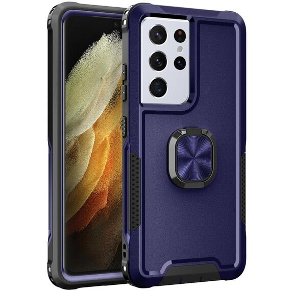 Per Samsung Galaxy S21 Ultra 5G 3 in 1 PC + Cassa del telefono TPU con porta anello (blu navy)