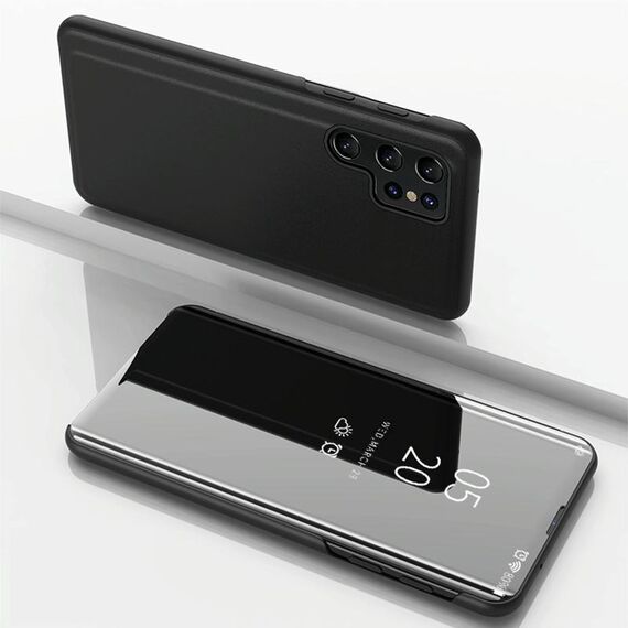 Per Samsung Galaxy S22 Ultra 5G Specchio Placcato Custodia in pelle flip orizzontale con supporto (nero)