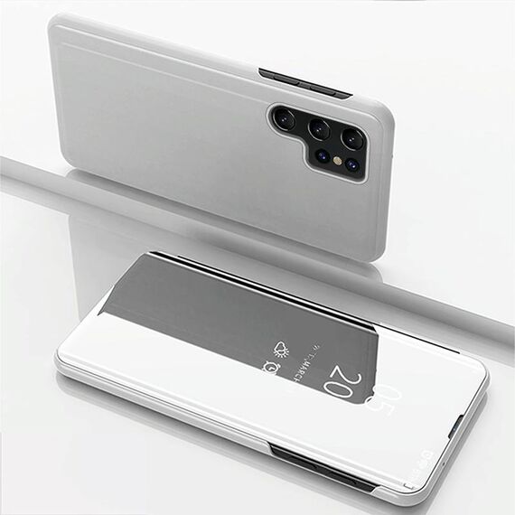 Per Samsung Galaxy S22 Ultra 5G Specchio Placcato Custodia orizzontale in pelle flip orizzontale con supporto (argento)