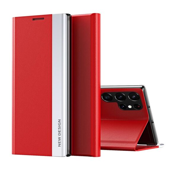 Per Samsung Galaxy S22 Ultra 5G Custodia a flip a flip ultra-sottile multiplata elettroplavata con supporto con supporto (rosso)