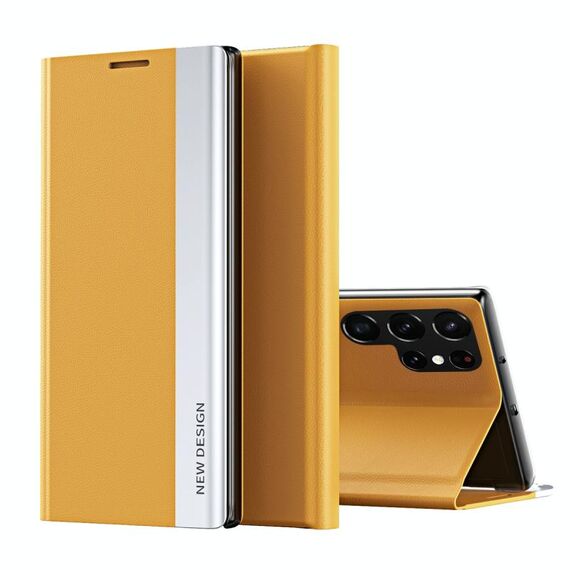 Per Samsung Galaxy S22 Ultra 5G laterale collegata elettroplatata multipla a flip ultra-sottile con supporto (giallo)