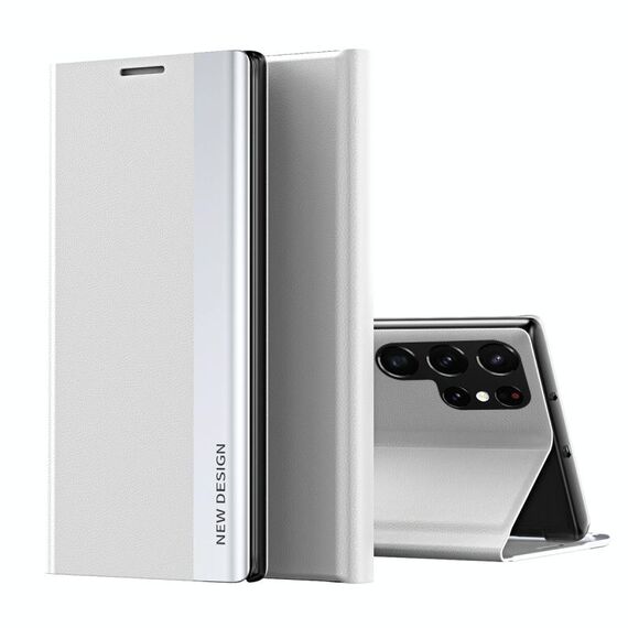 Per Samsung Galaxy S22 Ultra 5G laterale collegata elettroplatata multipla a flip ultra-sottile con supporto (argento)