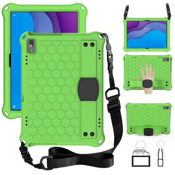 Per Lenovo TAB M10 TB-X505X / F Design a nido d'ape + Materiale PC + Materiale PC Quattro angoli Anti Caduta piatta conchiglia con cinturino (verde + nero)