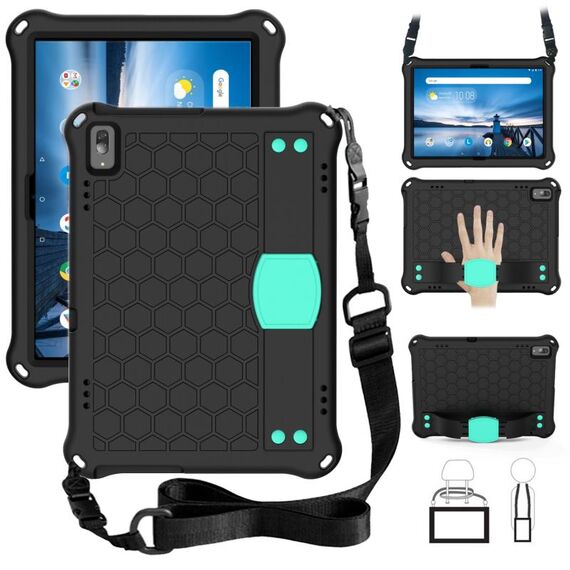 Per Lenovo Smart Tab M10 TB-605F DESIGN DESIGN EVA + PC Materiale PC Quattro angoli Anti cadenti Shell protettivi con cinturino (nero + AQUA)