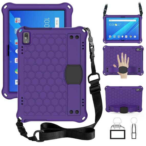 Per Lenovo TAB 4 10 PLUS TB-X704F / N / L / V DESIGN DESIGN DI DESIGN EVA + PC Materiale Quattro angoli Anti caduta Appartamento Protezione Protettiva con cinturino (viola + nero)