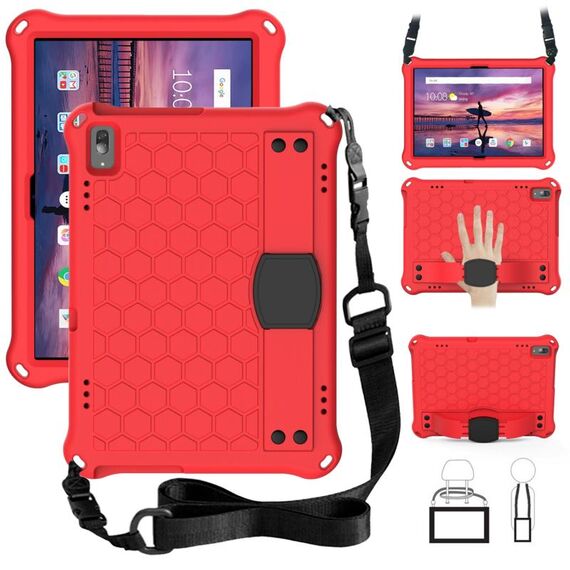 Per Lenovo Tab 4 10 TB-X304F / N Design a nido d'ape + Materiale PC + Materiale PC Quattro angoli Anti cadere Shell protettiva con cinturino (rosso + nero)