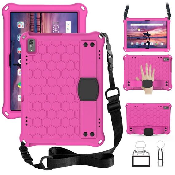 Per Lenovo TAB 4 10 TB-X304F / N Design a nido d'ape Eva + PC Materiale PC Quattro angolo Anti cadere Shell protettive piatta con cinturino (Rose Red + Nero)