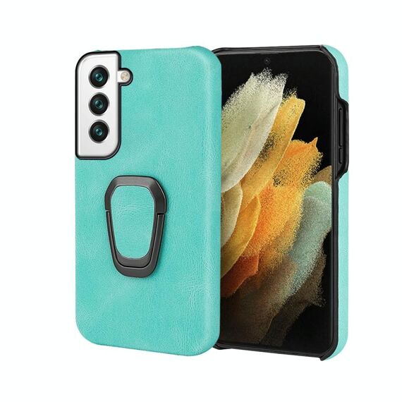 Cassa del telefono PU del supporto per anello per Samsung Galaxy S22 5G (verde della menta)