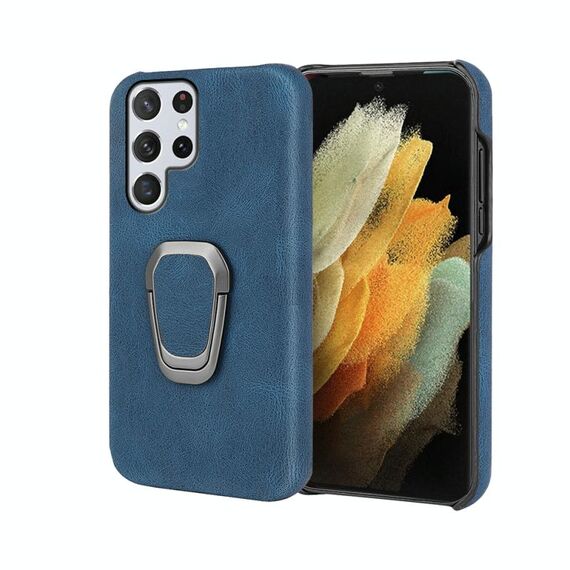 Cassa del telefono PU Supporto per Samsung Galaxy S22 Ultra 5G (blu)