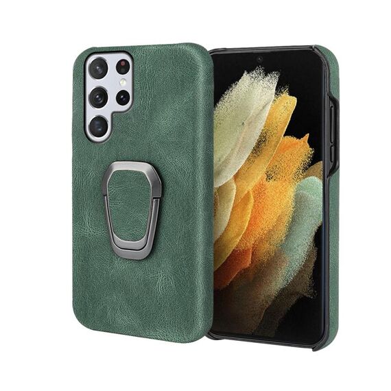 Cassa del telefono PU Supporto per Samsung Galaxy S22 Ultra 5G (verde scuro)