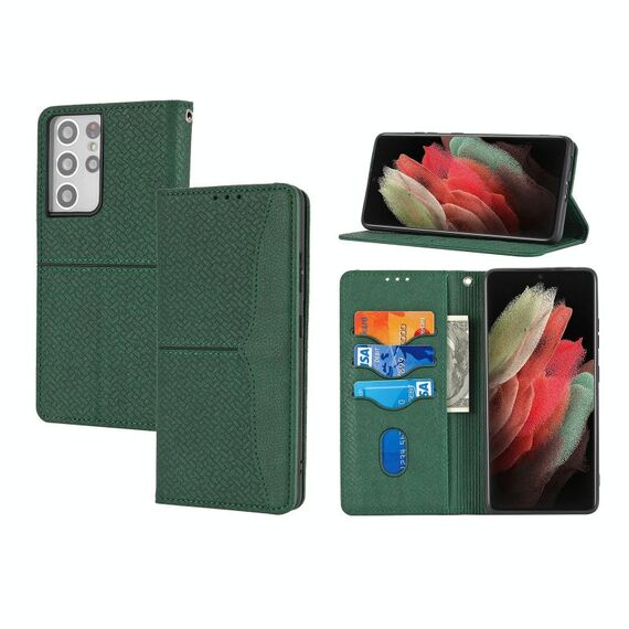 Per Samsung Galaxy S21 Ultra 5G Texture Texture Stitching Magnetic orizzontale flip custodia in pelle PU con supporto e carte Slot & Portafoglio e cordino (verde)