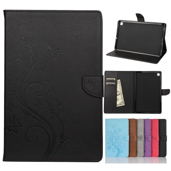 Per Samsung Galaxy Tab S6 Lite / P610 Butterfly Flower Embossing Pattern Cassa in pelle flip orizzontale con titolare e slot per schede e portafoglio (nero)