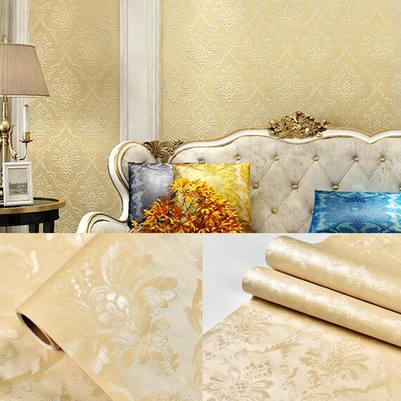 0.6 x 5m Stile pastorale Damasco PVC Sfondo autoadesivo Sfondi Ristorante Milk Tea Shop Adesivi di vetro (riso giallo splendido)