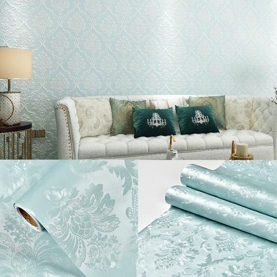 0.6 x 5M Stile pastorale Damasco PVC Sfondo autoadesivo Sfondi Ristorante Milk Tea Shop Adesivi di vetro (Blue Blue splendido)