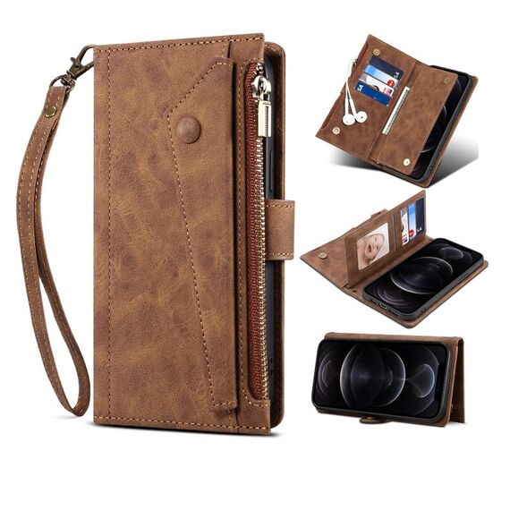 Per Samsung Galaxy S21 Ultra 5G Caso orizzontale a flip orizzontale smerigliato da 5G con titolare e carta Slot & Portafoglio e portafoglio Zipper Pocket & Lanyard (Brown)