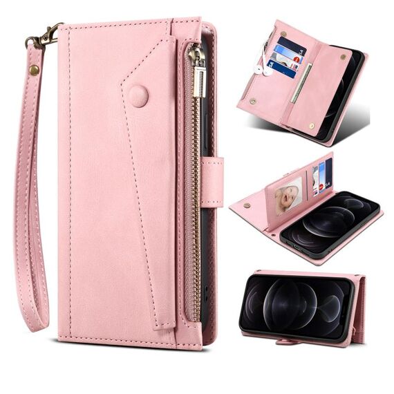 Per Samsung Galaxy S21 Ultra 5G Custodia in pelle flip orizzontale smerigliata da 5G con titolare e carta Slot & Portafoglio e portafoglio con cerniera Pocket & Lanyard (oro rosa)