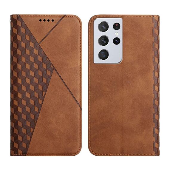 Per Samsung Galaxy S21 Ultra 5G Diamond Diamond Pattern Splicing Skin Feel Custodia a flip orizzontale magnetica con slot per schede e portafoglio e portafoglio (Brown)