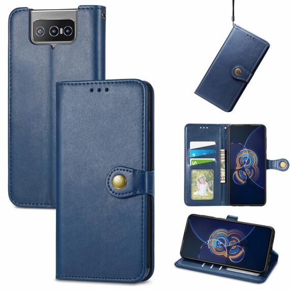Per Asus Zenfone 8 Flip Color Pelle a colori in pelle con fibbia con cordino e cornice e slot per schede e portafoglio e portafoglio e portafoglio (blu)
