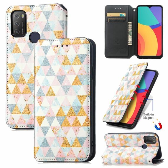 Per Alcatel 1s (2021) Custodia in pelle flip a flip orizzontale colorato con supporto e carta Slot & Portafoglio (Rhombus)