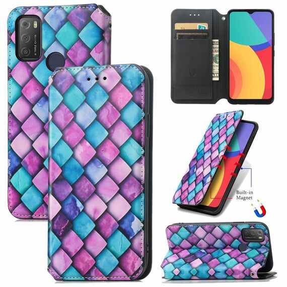 Per ALCATEL 1S (2021) Custodia in pelle flip unificata orizzontale colorata con titolare e slot per schede e portafoglio (Bilancia viola)