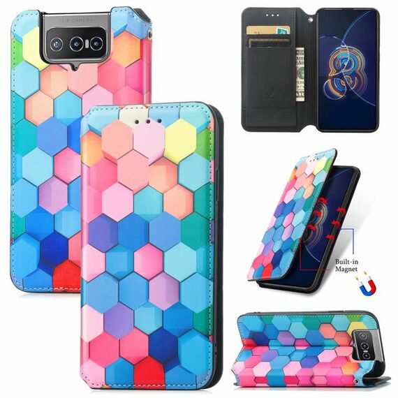 Per Asus Zenfone 8 flip Colorful Coloractical Horizontal Horizontal Blip Custodia in pelle PU con supporto e carta Slot & Portafoglio (cubo colorato)