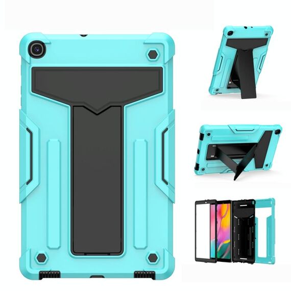 Per Samsung Galaxy Tab A8.4 (2020) T307 Staffa a forma di T Contrasto Colore antiurto PC + Custodia protettiva piatta in silicone (verde menta + nero)