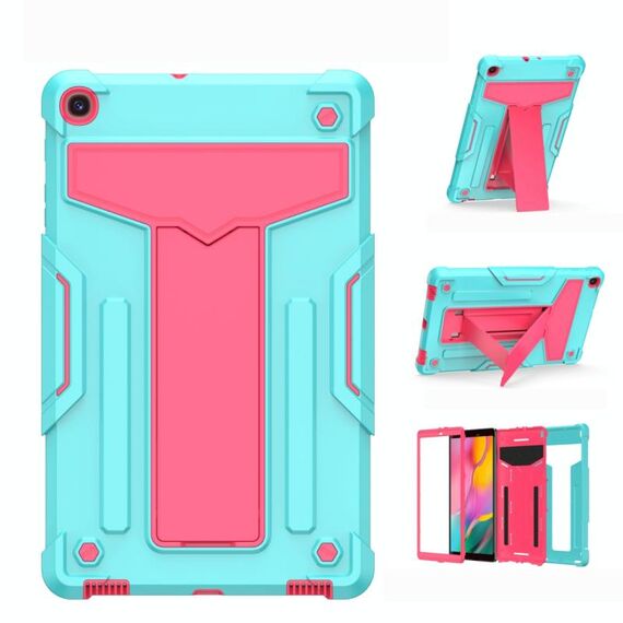 Per Samsung Galaxy Tab A8.4 (2020) T307 Staffa a forma di T Colore a contrasto PC antiurto + Custodia protettiva piatta in silicone (verde menta + rosa rossa)
