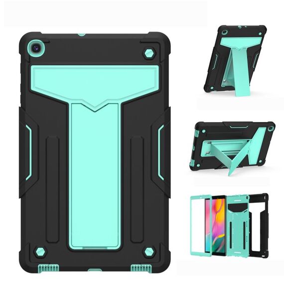 Per Samsung Galaxy Tab A8.4 (2020) T307 Staffa a forma di T Colore a contrasto PC antiurto + Custodia protettiva piatta in silicone (nero + verde menta)