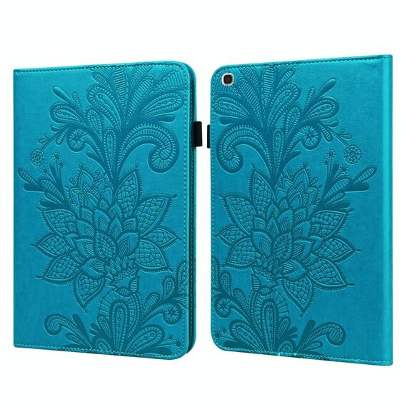 Per Samsung Galaxy TAB A 10.1 2019 T510 pizzo fiore goffratura modello in pelle orizzontale flip custodia in pelle con supporto e carte slot e portafoglio e cornice fotografica (blu)