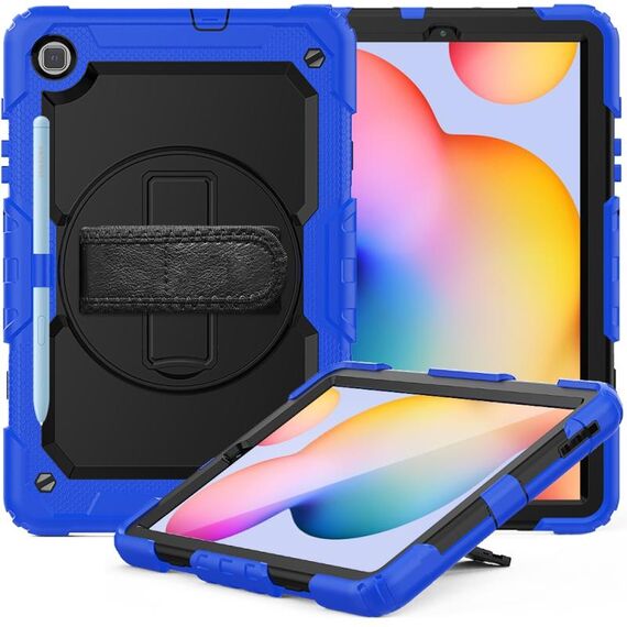 Per Samsung Galaxy Tab S6 Lite P610 Custodia protettiva antiurto in silicone colorato + PC con supporto e tracolla e tracolla e slot per penna (blu)
