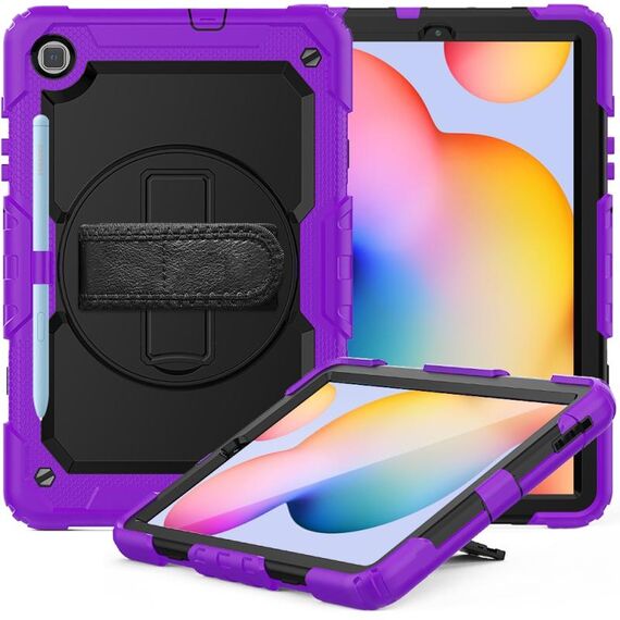 Per Samsung Galaxy Tab S6 Lite P610 Custodia protettiva antiurto in silicone colorato + PC con supporto e tracolla, tracolla e slot per penna (viola)