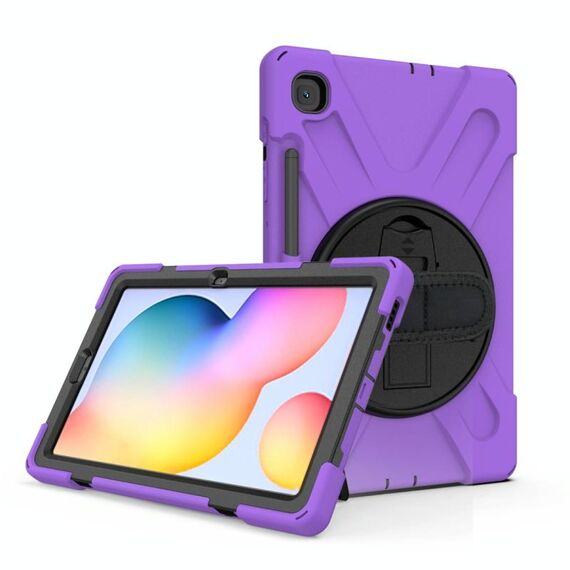 Per Samsung Galaxy Tab S6 Lite P610 Custodia protettiva antiurto in silicone colorato + PC con supporto e tracolla, tracolla e slot per penna (viola)