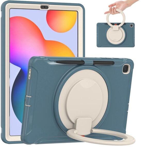 Custodia protettiva in TPU + PC antiurto con rotazione a 360 gradi Pieghevole con manico Pieghevole con impugnatura e slot per penna per Samsung Galaxy Tab S6 Lite 10,4 pollici P610 (fiordaliso blu)
