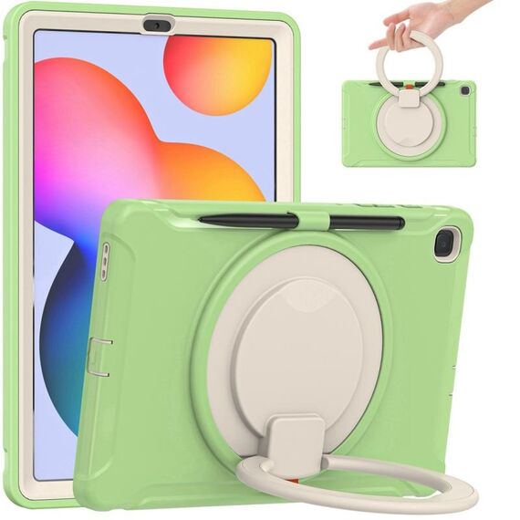 Custodia protettiva in TPU + PC antiurto con rotazione a 360 gradi con maniglia pieghevole con manico con supporto per impugnatura e slot per penna per Samsung Galaxy Tab S6 Lite 10,4 pollici P610 (Verde Matcha)