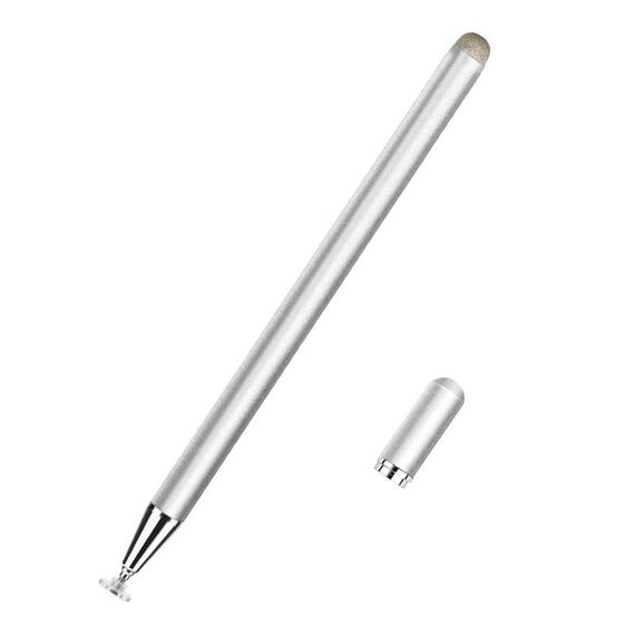 JD02 Universale Penna magnetica Cap Pan Testa Pan + Panno in fibra 2 in 1 Penna stilo per tablet intelligenti e telefoni cellulari (argento)