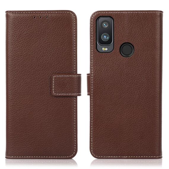 Per Alcatel 1L 2021 Litchi Texture PU + TPU Custodia in pelle flip orizzontale con supporto e slot per schede e portafoglio (Brown)