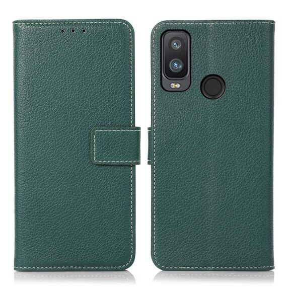 Per Alcatel 1L 2021 Litchi Texture PU + TPU Custodia a flip orizzontale orizzontale con titolare e slot per schede e portafoglio (verde scuro)